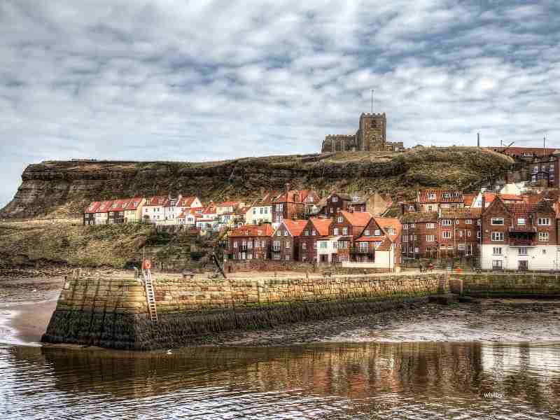Whitby harbour and clifftop abbey